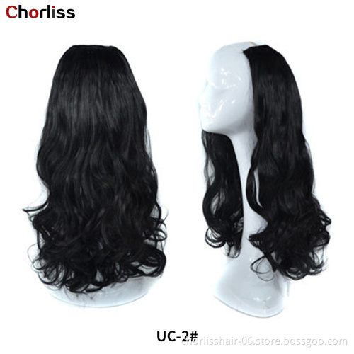 Wholesale 24'' Ombre Long Natural Wave Brown Black U Part Half Synthetic Wig For Full Head  Wigs Synthetic Wigs For Woman